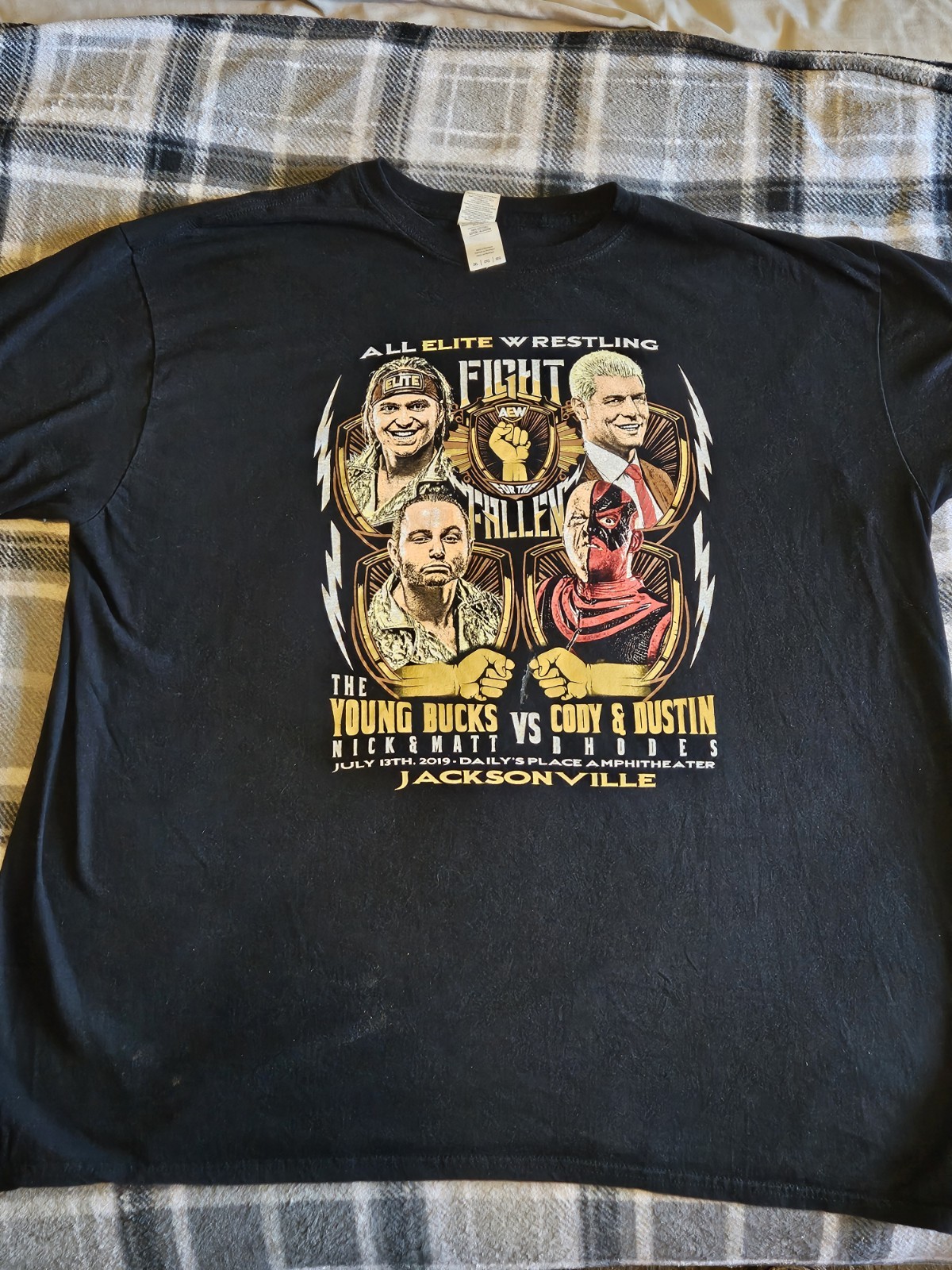 AEW FIGHT FOR THE FALLEN 2019 PPV T SHIRT "I WAS THERE" 2XL BUCKS/RHODES! RARE!